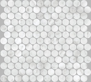 Tiles Callisto Carrara White Penny Round Honed 23 x 23mm