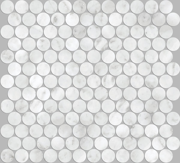 Tiles Callisto Carrara White Penny Round Honed 23 x 23mm