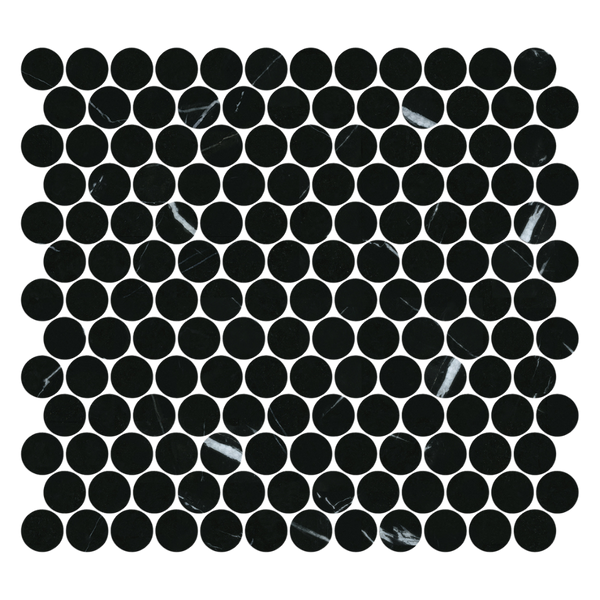 Tiles Callisto Nero Marquina Penny Round Honed 23 x 23mm