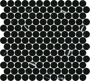 Tiles Callisto Nero Marquina Penny Round Honed 23 x 23mm