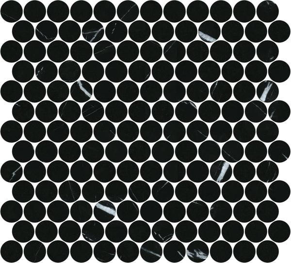 Tiles Callisto Nero Marquina Penny Round Honed 23 x 23mm