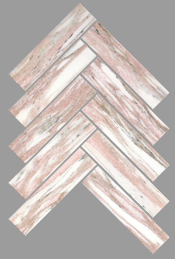 Tiles Callisto Norwegian Pink Herringbone Honed 35 x 150mm