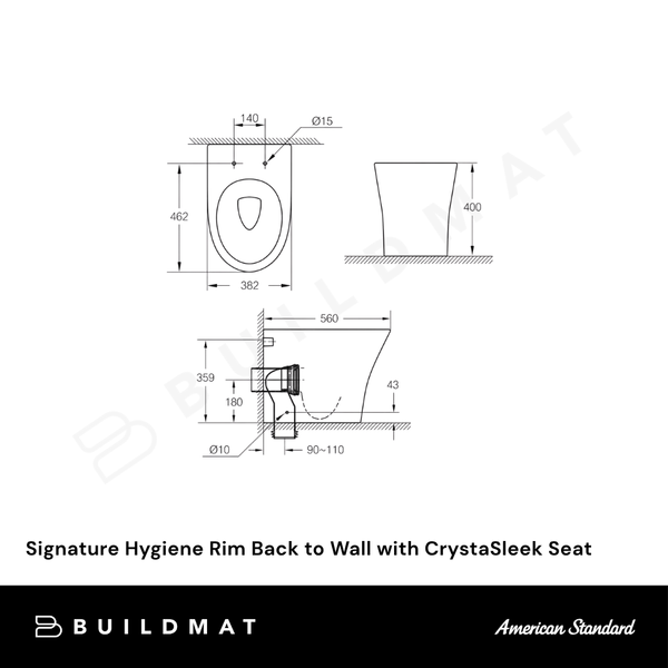 American Standard Signature Hygiene Rim Back to Wall with CrystaSleek Seat White