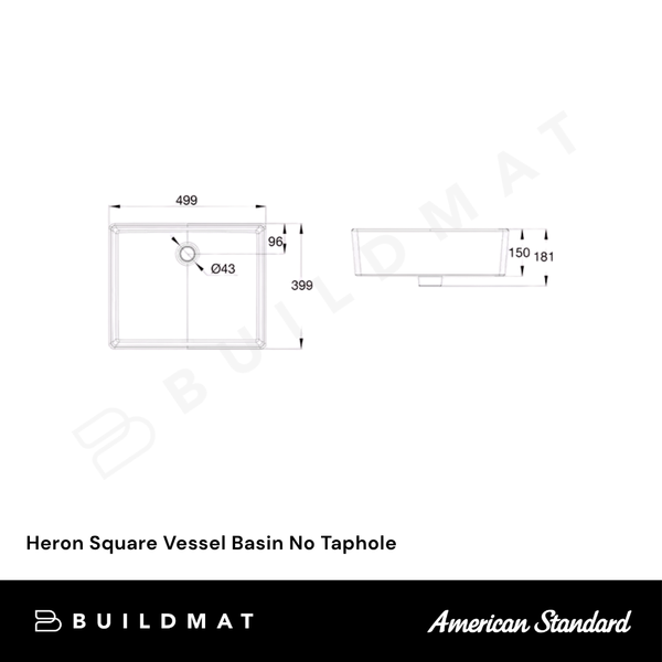American Standard Heron Square Vessel Basin No Taphole White