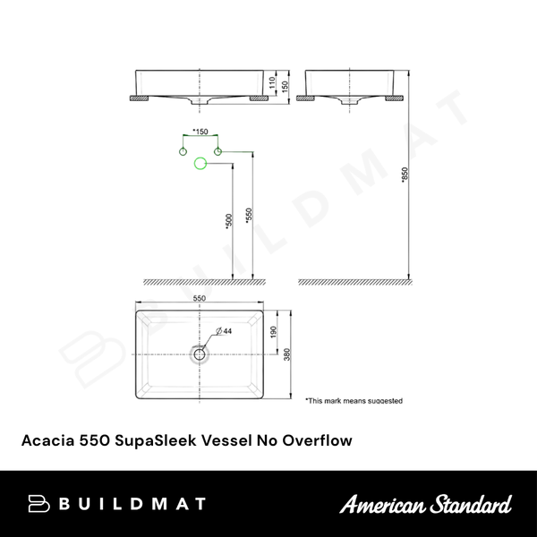 American Standard Acacia 550 SupaSleek Vessel No Overflow White