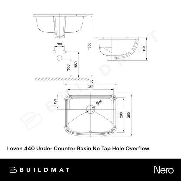 American Standard Loven 440 Under Counter Basin No Tap Hole With Overflow White