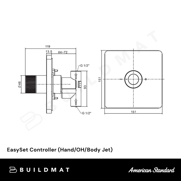 American Standard EasySet Controller (Hand/OH/Body Jet) Chrome
