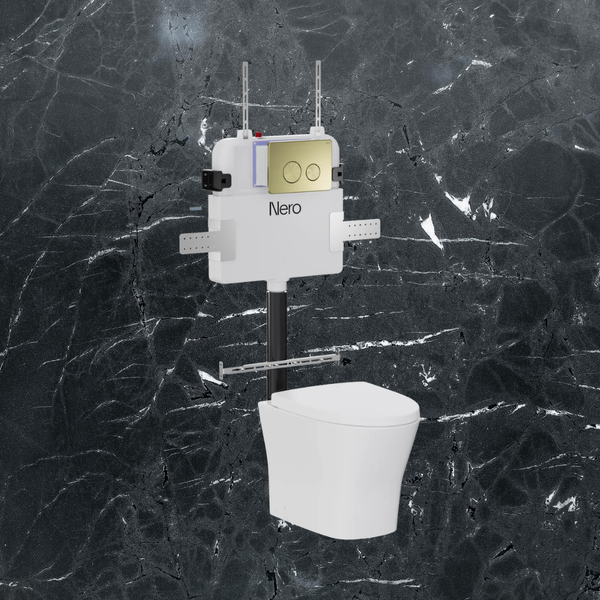 American Standard Signature Hygiene Rim Back to Wall Toilet Suite with In-Wall Cistern & Push Plate Brushed Gold