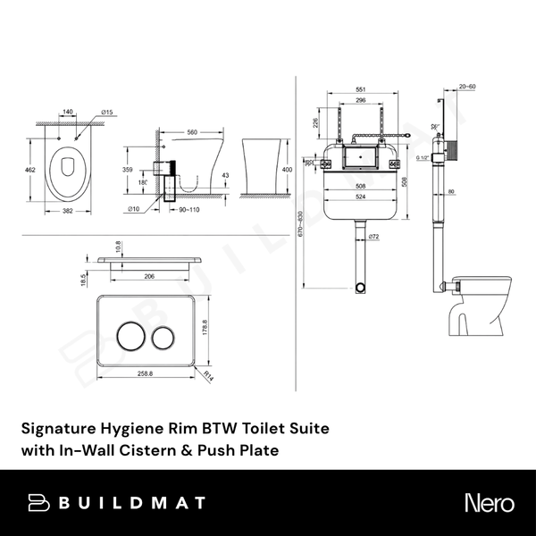 American Standard Signature Hygiene Rim Back to Wall Toilet Suite with In-Wall Cistern & Push Plate Brushed Gold