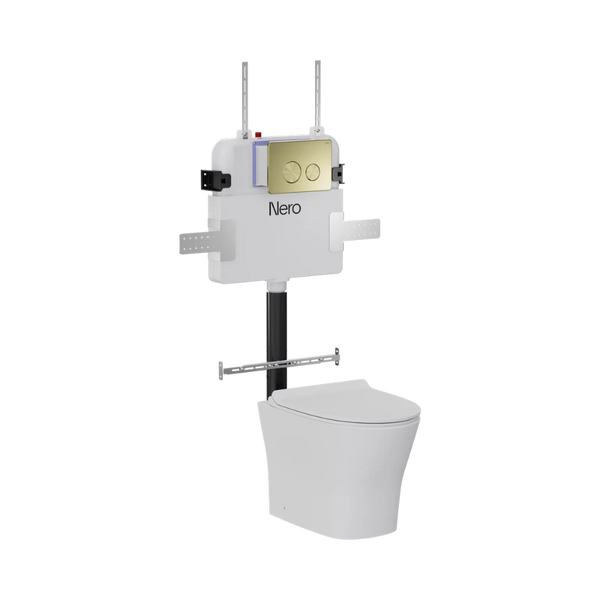 American Standard Signature Hygiene Rim Back to Wall With CrystaSleek Seat With R&T In-wall Cistern and Push Plate Brushed Gold