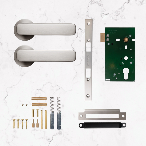 Momo Handles Aspen Solid Brass Mortice Lock Passage Lever Set In Dull Brushed Nickel