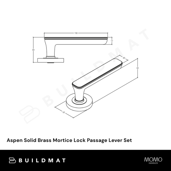 Momo Handles Aspen Solid Brass Mortice Lock Passage Lever Set In Dull Brushed Nickel