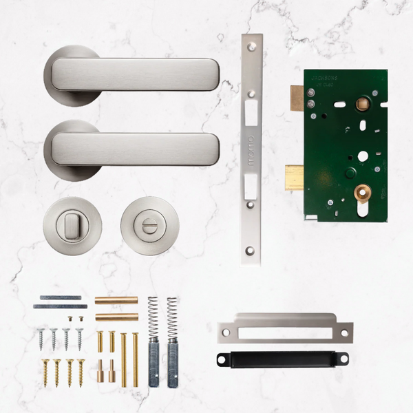 Momo Handles Aspen Solid Brass Mortice Lock Privacy Lever Set In Dull Brushed Nickel