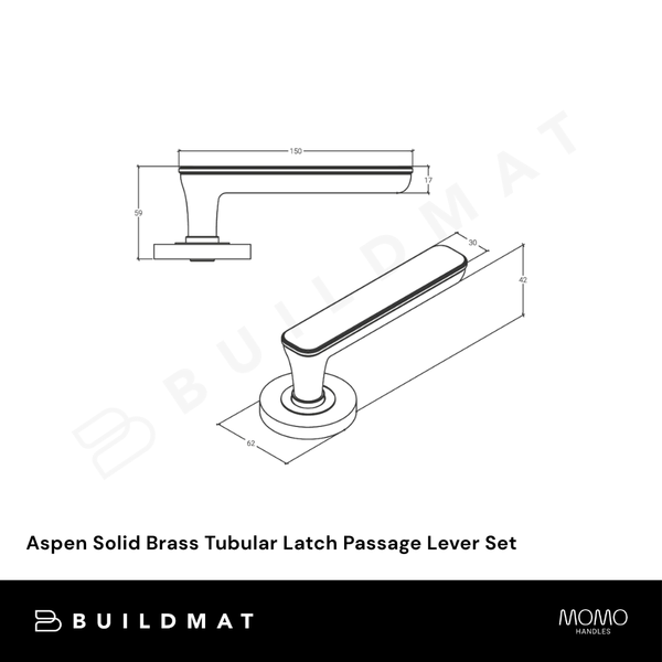 Momo Handles Aspen Solid Brass Tubular Latch Passage Lever Set In Dull Brushed Nickel