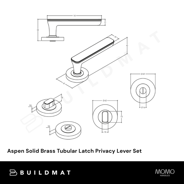 Momo Handles Aspen Solid Brass Tubular Latch Privacy Lever Set In Dull Brushed Nickel