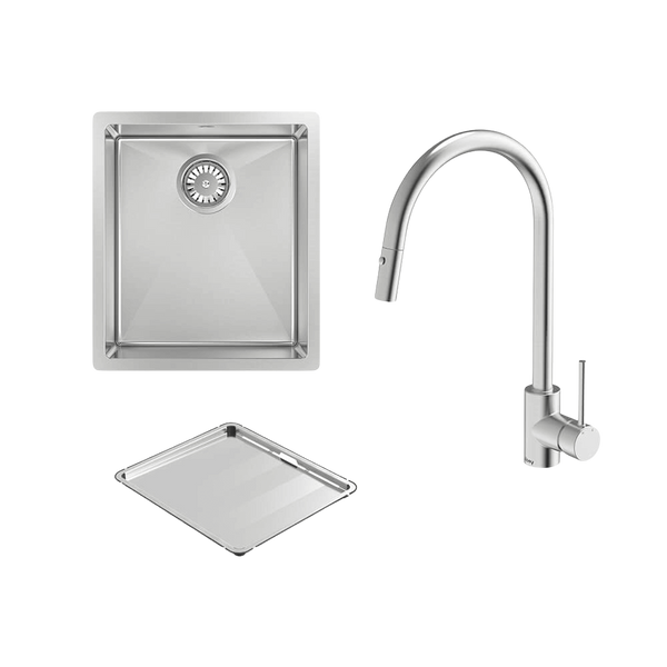 Abey Alfresco Single Bowl Sink With Drain Tray and Dual Spray Kitchen Mixer Stainless Steel