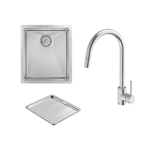 Abey Alfresco Single Bowl Sink With Drain Tray and Dual Spray Kitchen Mixer Stainless Steel