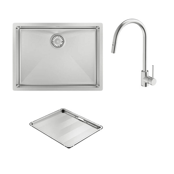 Abey Alfresco 540 Large Bowl Sink With Drain Tray and Dual Spray Kitchen Mixer Stainless Steel