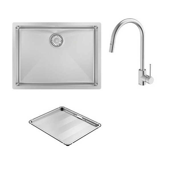 Abey Alfresco 540 Large Bowl Sink With Drain Tray and Dual Spray Kitchen Mixer Stainless Steel