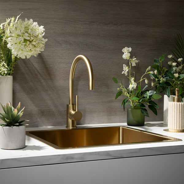 Alma Ashanti Brushed Brass Gold Gooseneck Mixer