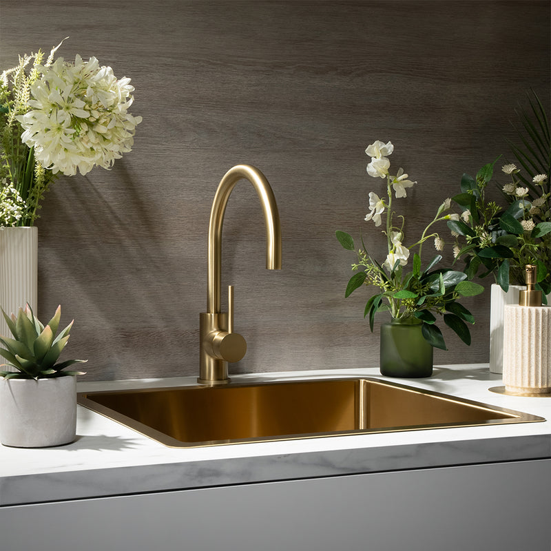 Ashanti Brushed Brass Gold Gooseneck Mixer