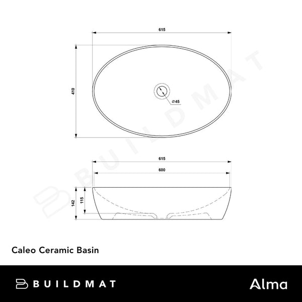 Alma Caleo Gloss White 610mm Ceramic Basin