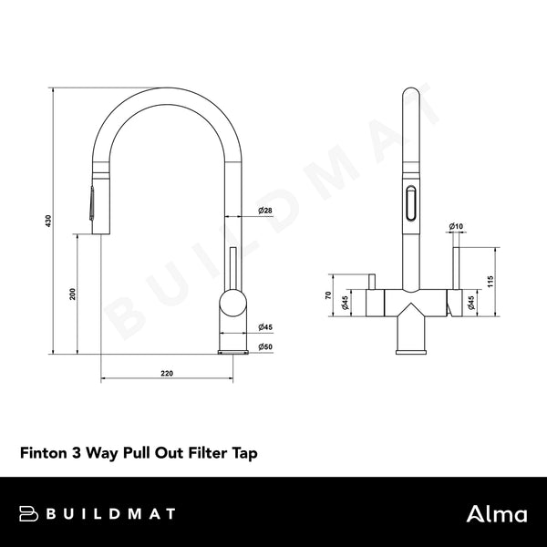 Alma Finton 3 Way Pull Out Filter Water Tap Brushed Brass Gold