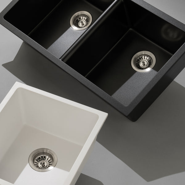 Alma Keith 848x467 Black Granite Square Double Bowl Sink