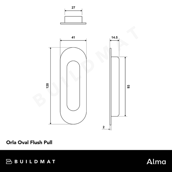 Alma Orla Oval Flush Pull Brushed Gunmetal