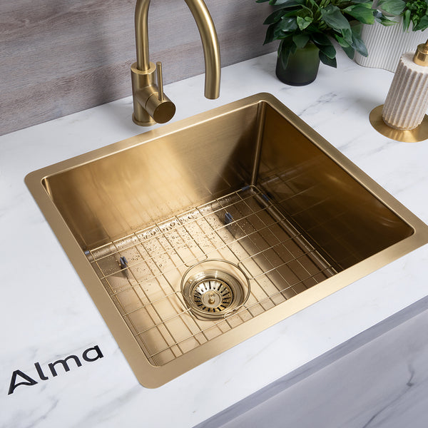 Alma Brushed Brass Gold Penny 510x450 Single Bowl Sink