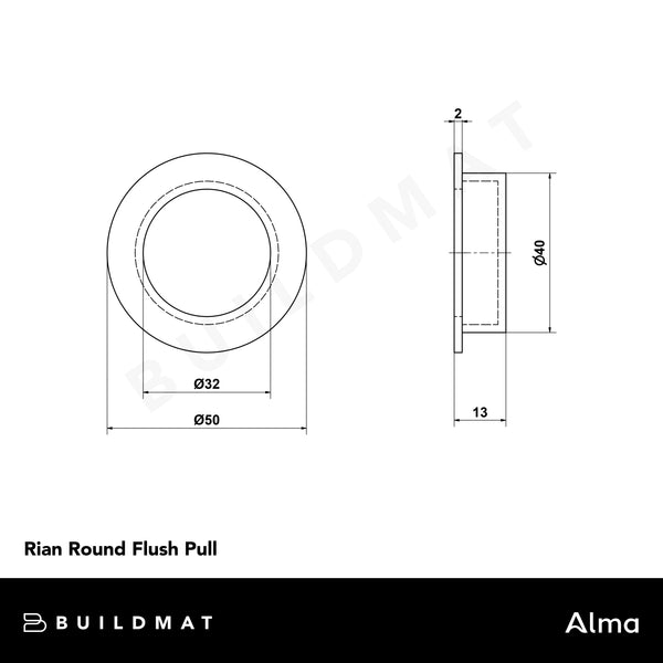 Alma Rian Round Flush Pull Brushed Vintage Antique Brass