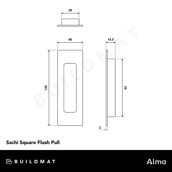 Alma Sachi Square Flush Pull Brushed Vintage Antique Brass