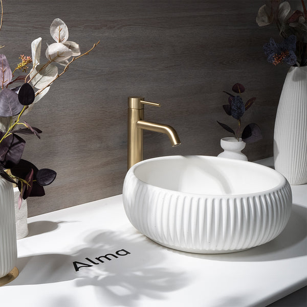 Alma Mira Brushed Brass Gold Tall Basin Mixer