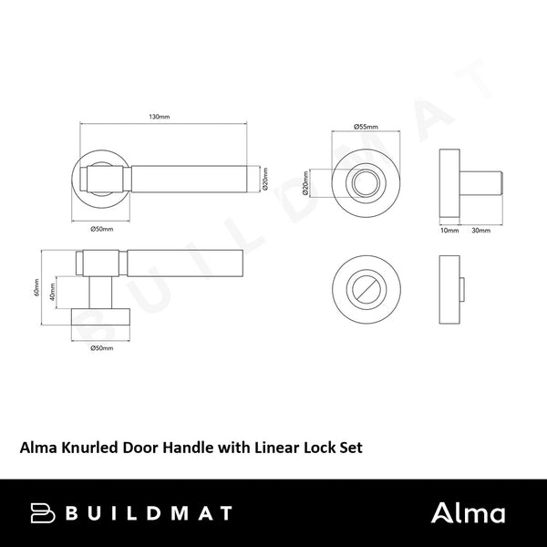 Alma Brushed Gunmetal Door Handle Knurled with Linear Lock Set