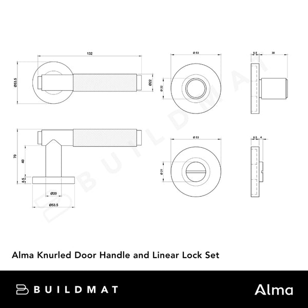Alma Brushed Nickel Door Handle Knurled with Linear Lock Set