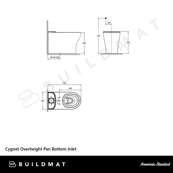 American Standard Cygnet Overheight Pan Bottom Inlet White