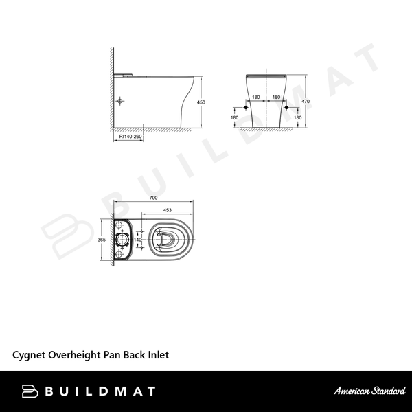 American Standard Cygnet Overheight Pan Back Inlet White