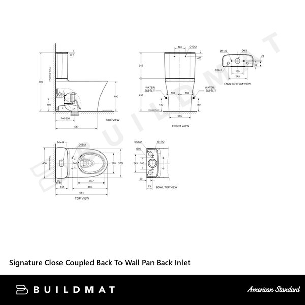 American Standard Signature Close Coupled Back To Wall Pan Back Inlet White
