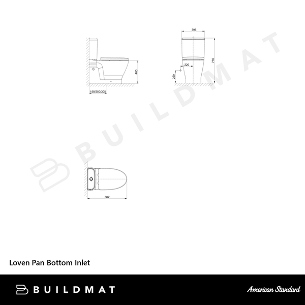 American Standard Loven Pan Bottom Inlet White