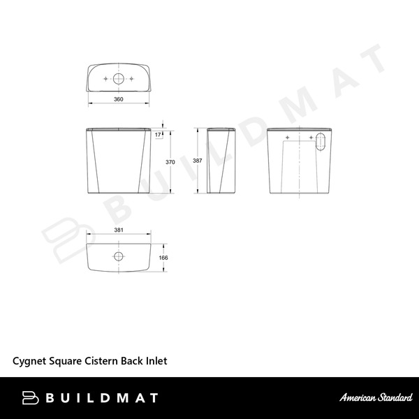 American Standard Cygnet Square Cistern Back Inlet White