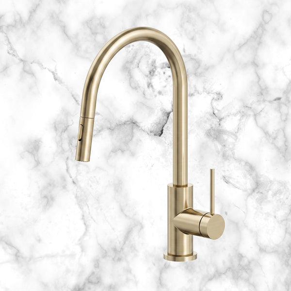 Arcisan Volis Kitchen Mixer with Pull Down 2 Jet Nozzle Spray Champagne Brass