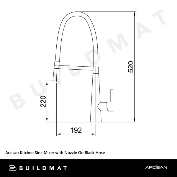 Arcisan Kitchen Sink Mixer with Nozzle On Black Hose Chrome
