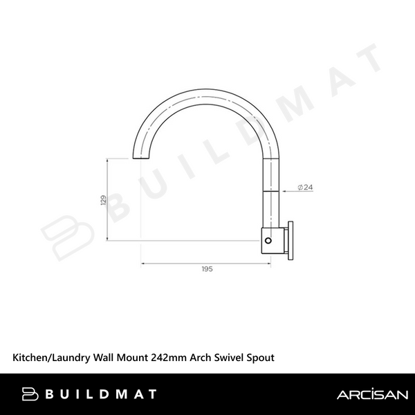 Arcisan Kitchen/Laundry Wall Mount 242mm Arch Swivel Spout Brushed Gunmetal