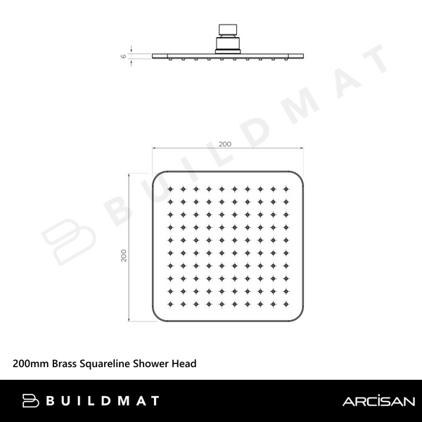 Arcisan Showers 200mm Brass Squareline Shower Head Matte Black