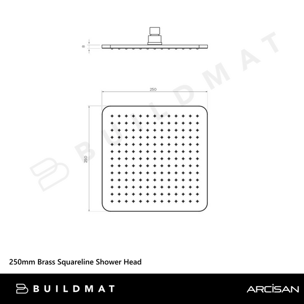 Arcisan Showers 250mm Brass Squareline Shower Head Matte Black