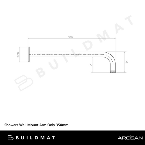 Arcisan Showers Wall Mount Arm Only 350mm Brushed Brass