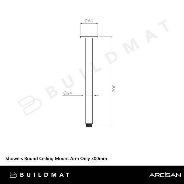 Arcisan Showers Round Ceiling Mount Arm Only 300mm Brushed Brass