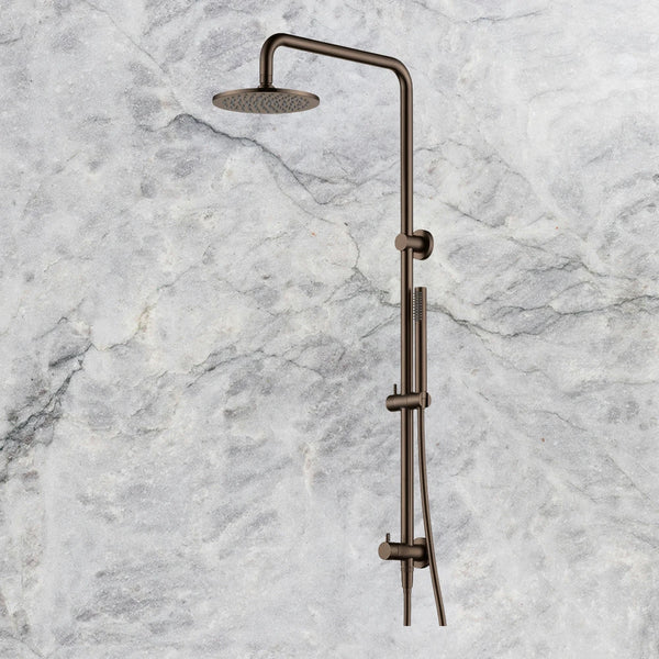 Arcisan Dual Inlet Squareline Shower Column 200mm Head with Tubular Brass Hand Shower Dark Bronze