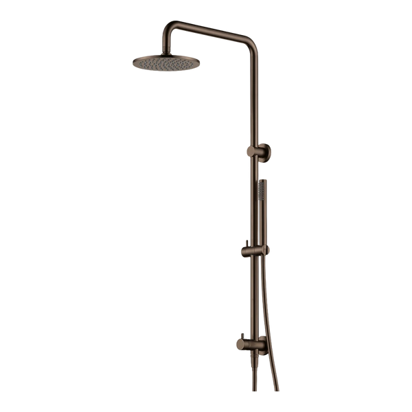 Arcisan Dual Inlet Squareline Shower Column 200mm Head with Tubular Brass Hand Shower Dark Bronze