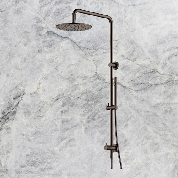 Arcisan Dual Inlet Squareline Shower Column 250mm Head with Tubular Brass Hand Shower Dark Bronze